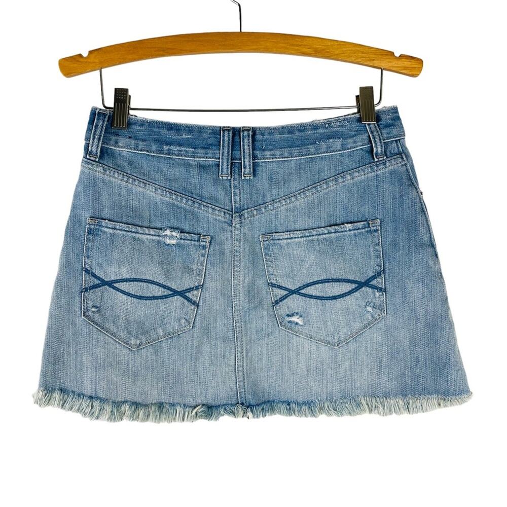 Abercrombie & Fitch blue distressed fringe mini denim jean skirt 2 - Picture 2 of 4